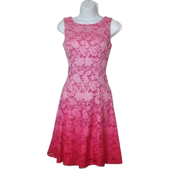 New York and Company womens dress size 0 pink ombre lace fit & flare mini - Picture 2 of 10